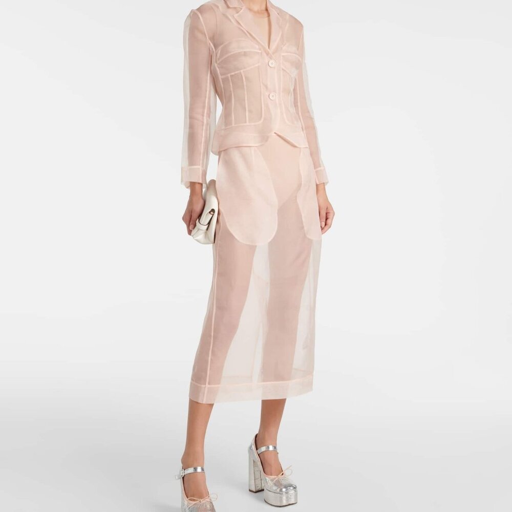 NWT Simone Rocha Sheer Silk Organza Midi-Skirt in Pale Pink (US 0/UK 4)